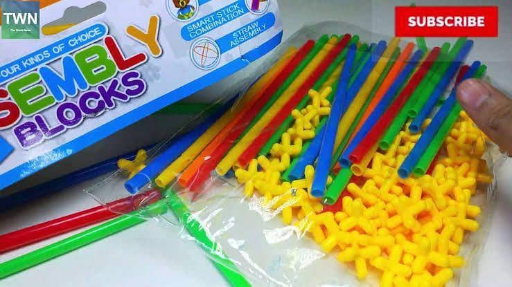 Creative Rainbow Color Plastic Straws Building Toy for Kids