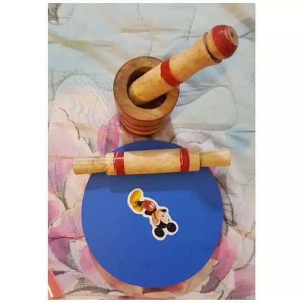 Chakla Belan Kitchen Play Set with Roti Maker and Masala Grinder - Wooden Toys for Kids
