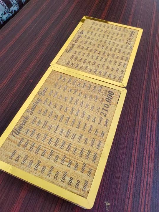 Umrah Saving Box in Gold and Wood - Ideal for Couples, Friends, Family, and Siblings
