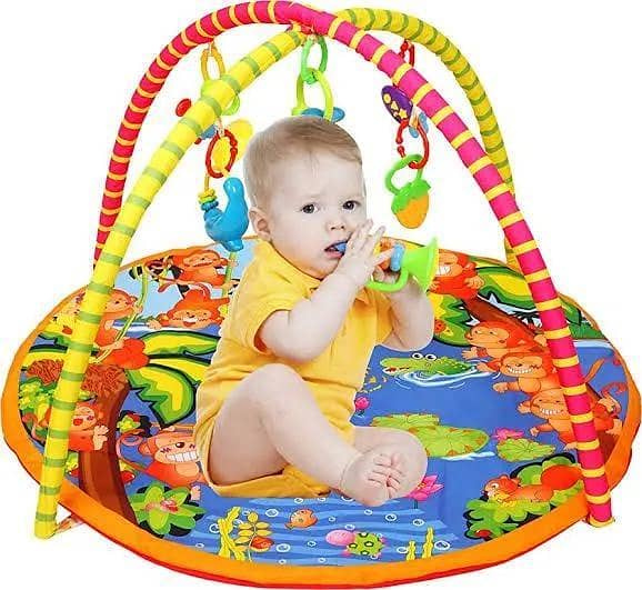 Baby Play Gym Mat Featuring Hanging Rattles and Elegant Packaging