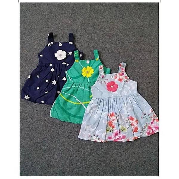 Set of 3 Multicolor Cotton Printed Summer Frocks for Babies
