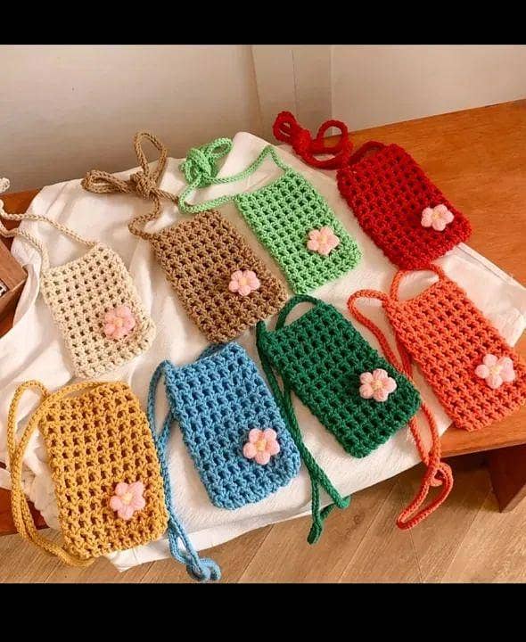 Handmade Crochet Mobile Bag and Pouch
