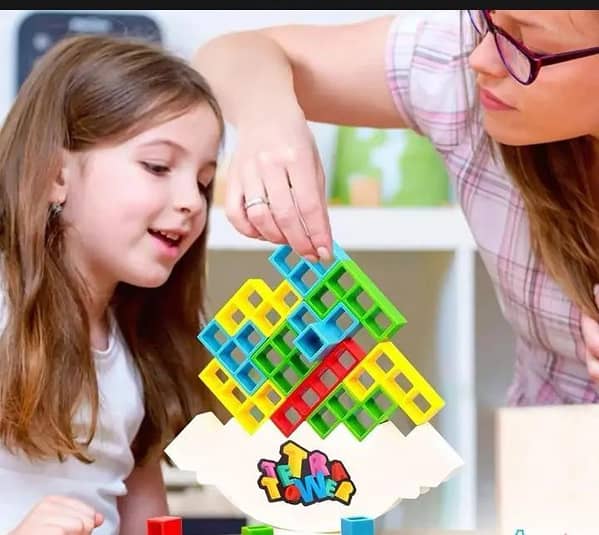 Tetra Tower Stacking Game Toy Colorfull Stacking Blocks 24 pcs Blocks Color Tower Balance Stacking Team Building Game