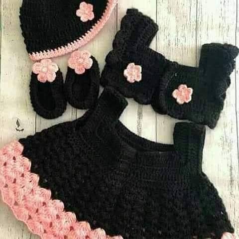 Handmade Crochet Dress Set for baby girls/Crochet Frock for baby girls/Crochet Clothes for Baby Girl/Crochet Woolen Frock/Cap and Shoes