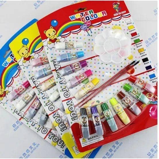 Kids Watercolor Paint Set with Palette and 2 Brushes for Art Projects