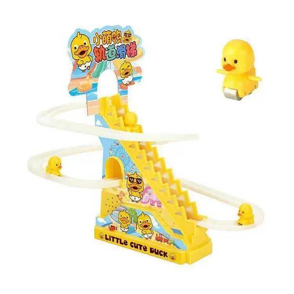 Climbing Stairs Duck Toy Rail Car Toy Electric Music Climbing Stairs Toy Duck Race Track Set with LED Flashing Lights for Children