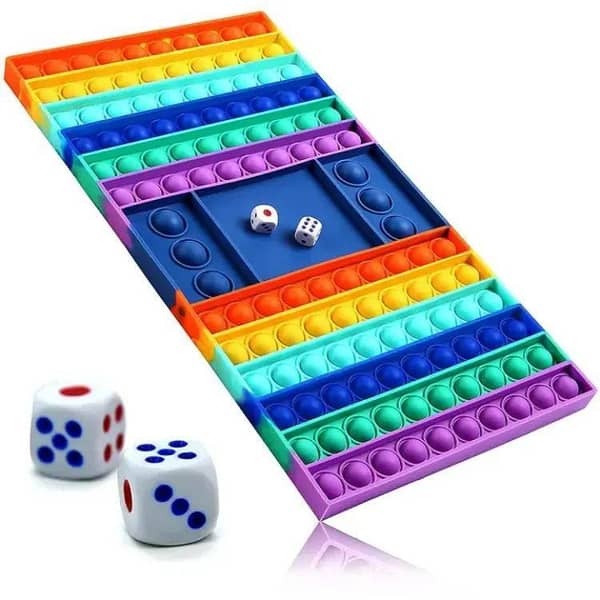Poppit Ludo Popit Toy - Large Rainbow Rectangular Shape with Dice