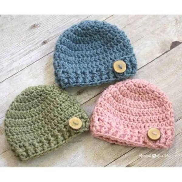 Handmade Wool Crochet Caps for Babies and Adults (Various Colors Available)