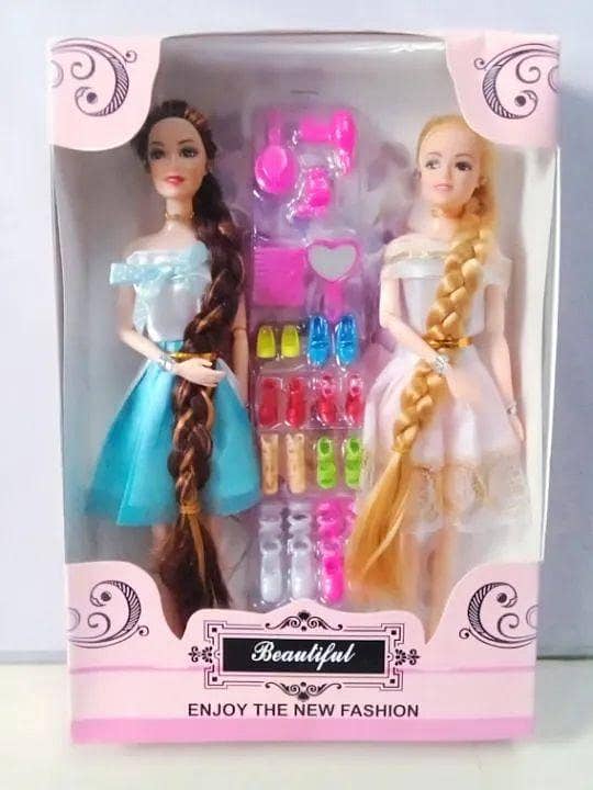 Pack Of 2 Long Hairs Barbiee Doll Set With Shoes For Kids