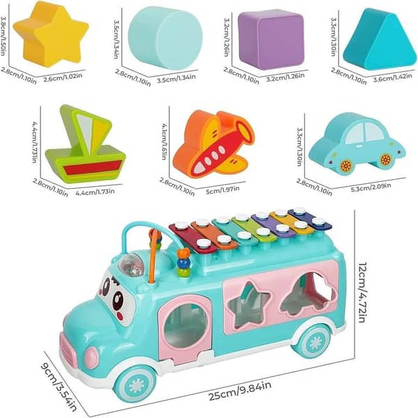 Baby Toy Musical School Bus,Knocking Piano Car with Shape Puzzles,Sensory Toys for Toddlers 1-3,Educational Learning Gift for Girls and Boys