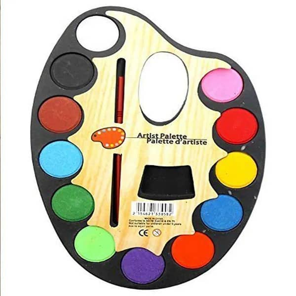 Water Colors Set - 12 Colors with Brush Included - Non-Toxic and Safe for Kids