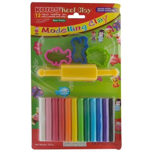 Multicolour Playdough 12 Colours With Rolling Pin and Stencils