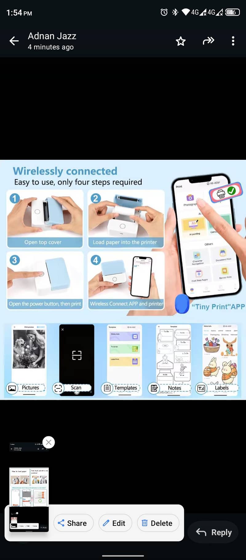 Thermal Printer Wireless Bluetooth Connection 5