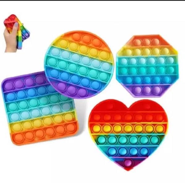Set of 4 Pop It Fidget Toys in Circle, Square, Heart, and Hexagon Designs for Kids