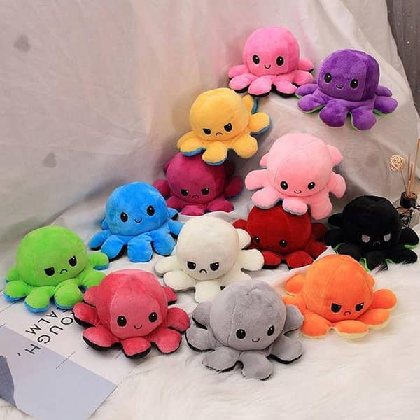 Reversible Plush Octopus Toy Featuring Happy and Sad Expressions