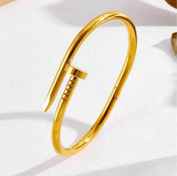 Gold Plated Nail Bangle in Stainless Steel for Girls and Women - A Fashion Accessory