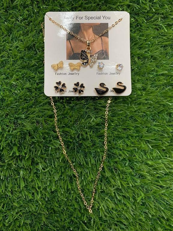 Set of 4 Pairs of Earrings and Elegant Butterfly Necklace for Women