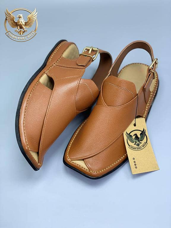 Khan Khel Wear Zardari Peshawari Chappal | Handmade Brown Leather Sandals for Men | Quality and Comfort