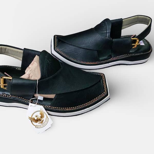 Khan Khel Wear Handmade Black Peshawari Chappal | Premium Leather for Comfort and Style