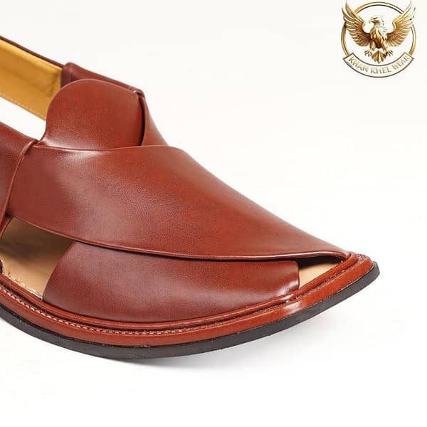KhanKhel Wear Men's Premium Handmade Peshawari Chappal - Classic Brown Leather Sandals for Office Use with Comfortable Sole