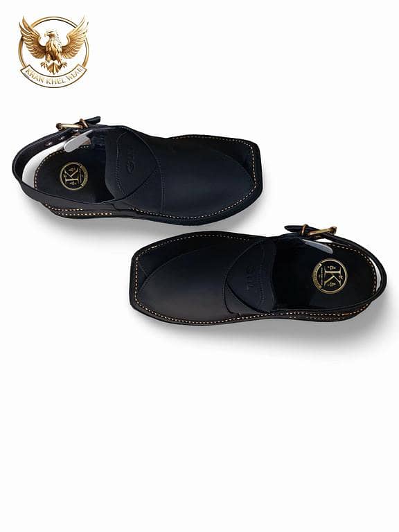 Khan Khel Wear - Zardari Peshawari Chappal | Handmade Leather Sandals in Matte Black | Traditional Footwear for Men
