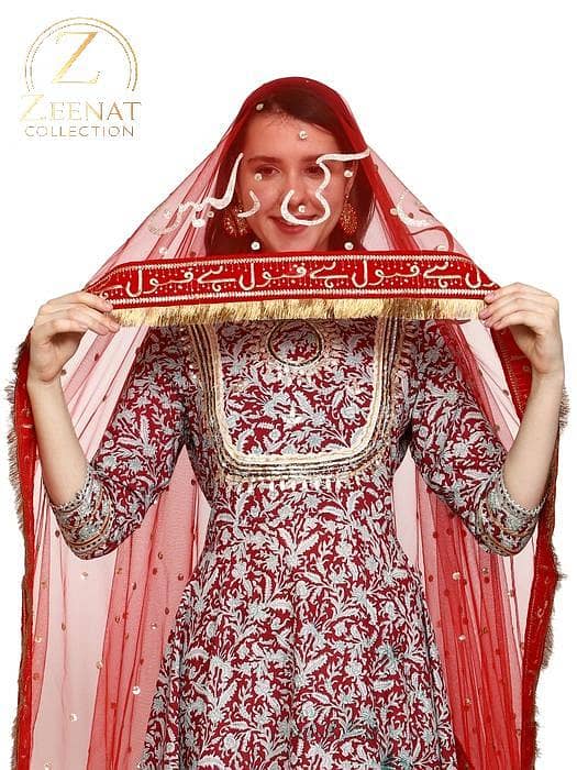 Personalized Zeenat Collection Nikkah Dupatta for Brides with Groom's Name – Customized Bridal Accessory for Nikkah Ceremony