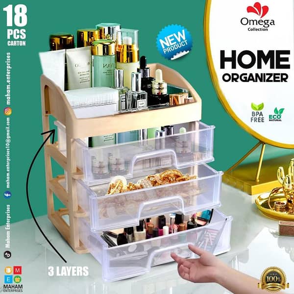 3-Layer Makeup Organizer Stand and Brush Holder - High-Quality Cosmetic Storage Box for Lipsticks and Brushes