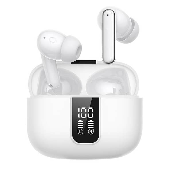 TWS Wireless Earbuds with LED Display – ENC Noise Cancellation, HiFi Stereo, Bluetooth 5.3 – Available in Black & White