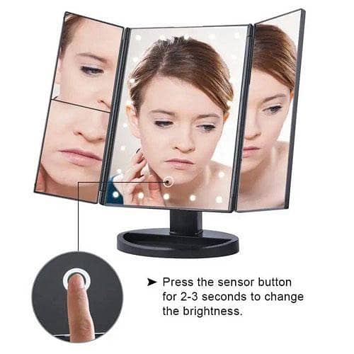 LED Zooming Makeup Mirror with 22 LEDs, 180-Degree Rotation, Adjustable Touch Dimmer, and Storage Base