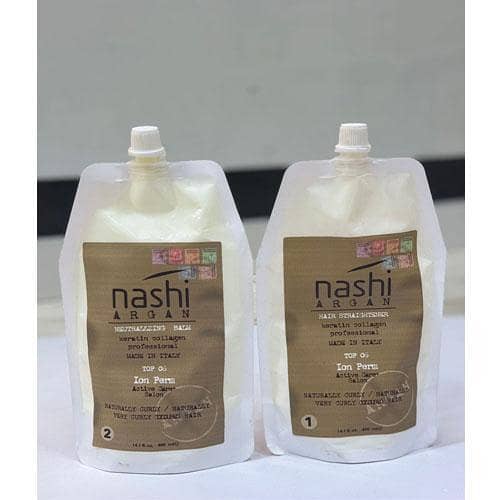 Nashi Argan Keratin Collagen Hair Straightener and Neutralizing Balm Kit, 400ml - Made in Italy