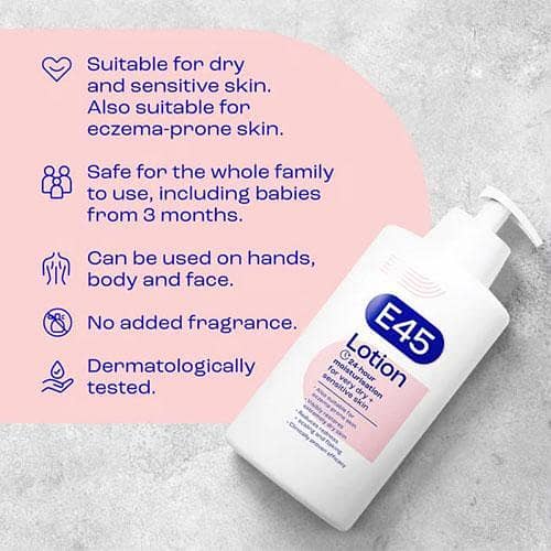 E45 Moisturising Lotion for Dry & Sensitive Skin, 500ml - UK Import