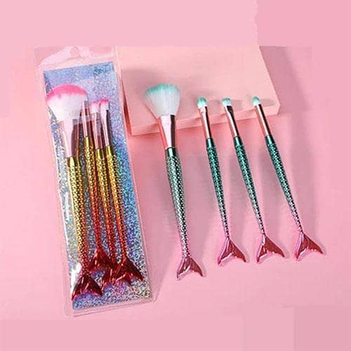 4-Piece Mermaid Makeup Brush Set with Chubby Fish Design - Soft Nylon Bristles for Foundation and Concealer