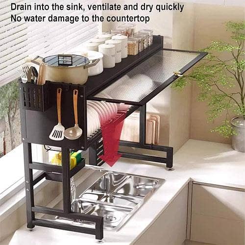85cm Stainless Steel Kitchen Storage Dish Rack with Cabinet