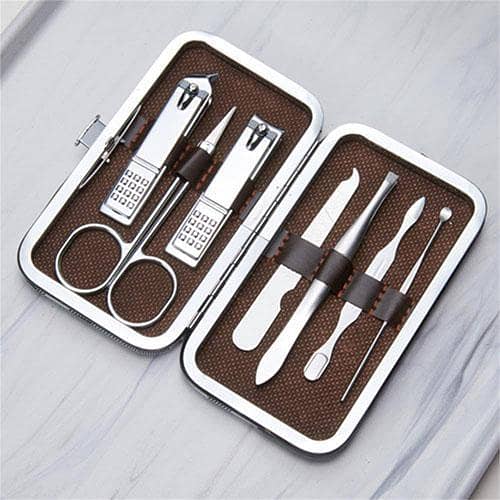 8-in-1 Stainless Steel Manicure Pedicure Set with Leather Pocket, Available in Pakistan