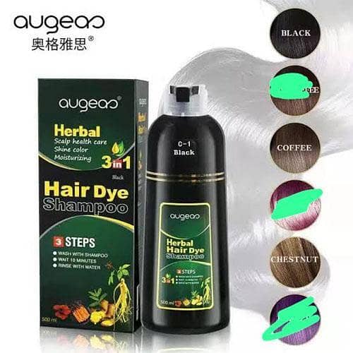 Aug-eas Herbal 3-in-1 Hair Dye Shampoo 500ml - Dark Brown, Coffee, Black, Chestnut Brown
