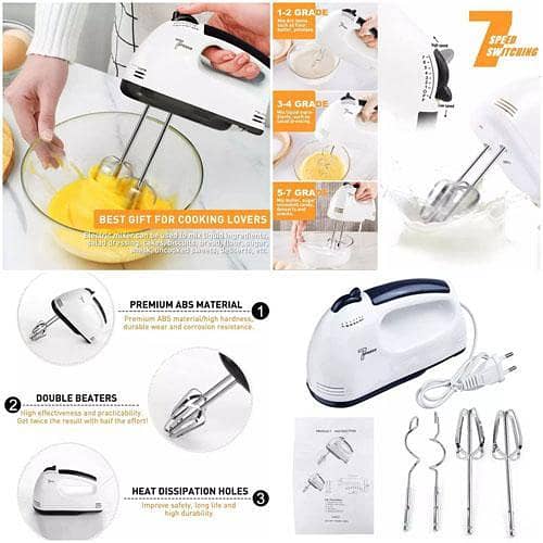 Scarlett 7-Speed Electric Hand Mixer with 4 Stainless Steel Accessories - White