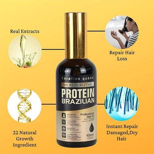 Brazilian Protein Hair Oil by Keratine Queen, 100ml - Enhances Shine and Scalp Health in Pakistan