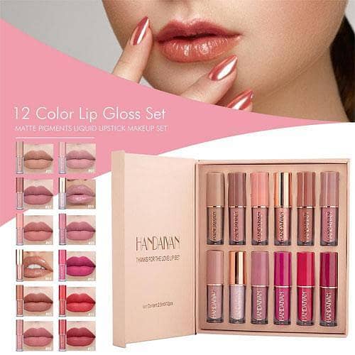 Handaiyan 12-Piece Set of Waterproof Matte Liquid Lip Gloss in Pakistan