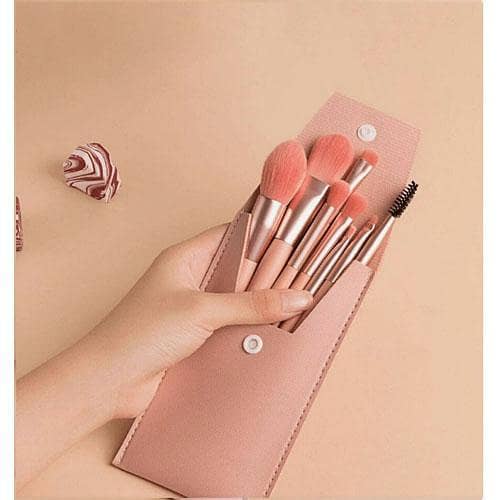 8-Piece Makeup Brush Set with Leather Bag – New Arrival in Pakistan