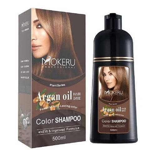 Mokeru Argan Oil Extract Permanent Hair Dye Shampoo For Men&Women Natural Black 500ml in pakistan