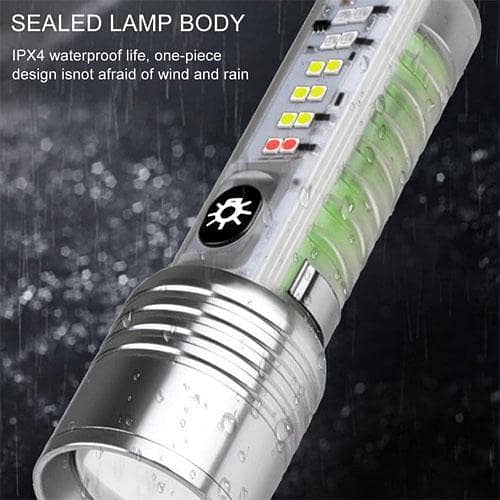 Rechargeable 50W LED Flashlight C Type Keychain Lamp with 30W Flood Light and UV Light - Model S21 Tele Zoom