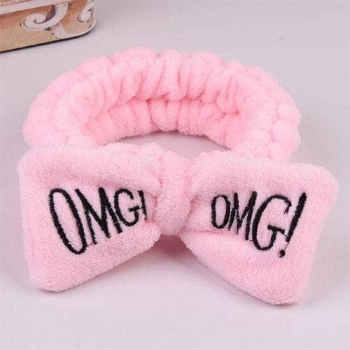OMG Letters Bow Facial Hairbands for Women and Girls - Coral Fleece Makeup Headband
