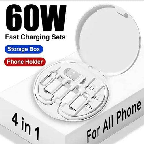 Portable Multifunctional Mini 60watt Cable Kit Set Storage Box 60w Quick Charge 6in1 USB Faster Charging TypeC; Android; iPhone; etc All in One Data Cable Organizar With Extra Sim And SD. Card Storagebox in pakistan