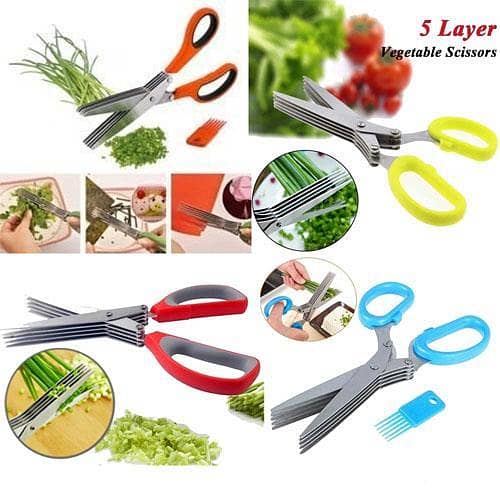 5 Layer Stainless Steel Scissors vegetable cutter Kitchen