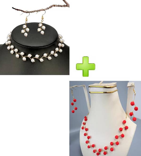 Fashion Pearl Choker Necklace Set for Women and Girls - Bohemian Style with Love Pendant
