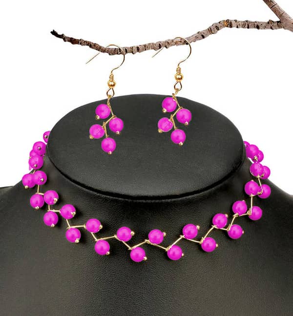 Set of 3 Fashionable Pearl Choker Necklace and Earrings for Women and Girls