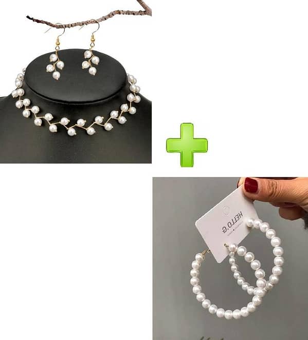 Fashion Pearl Choker Necklace Set with Beads and Cross Pendant for Women and Girls - Ideal Birthday Gift