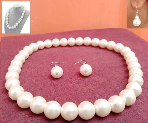 Elegant Pearl Necklace with Matching Earrings for Girls - Quality Design - Original Size: 14mm