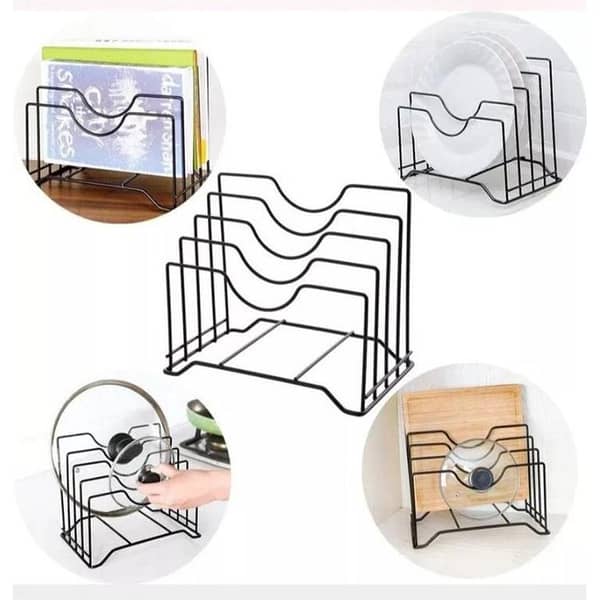 Stainless Steel Dish Rack for Plates and Lids - Chrome Plated Holder for Kitchen Cabinet (Holds 4 Plates)