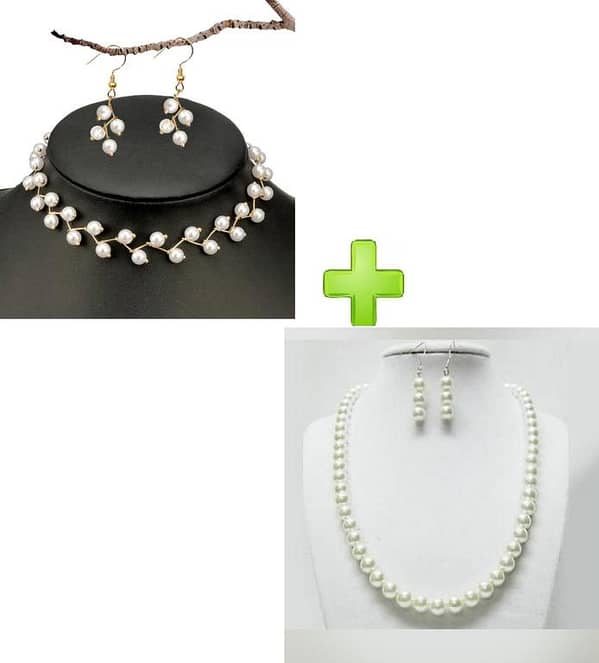 Pearl Choker Necklace Set for Women and Girls – Bohemian Style with Cross Pendant and Adjustable Design